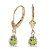 Certified 14k Yellow Gold Pear Peridot And Diamond Leverback Earrings