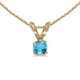 Certified 14k Yellow Gold Round Blue Topaz Pendant