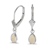 Certified 14k White Gold Pear Opal Bezel Lever-back Earrings