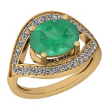 2.42 Ctw Emerald And Diamond I2/I3 14K Yellow Gold Vintage Style Ring