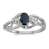 Certified 14k White Gold Oval Sapphire And Diamond Ring