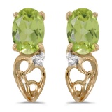 Certified 14k Yellow Gold Oval Peridot And Diamond Earrings