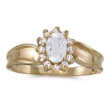 Certified 14k Yellow Gold Oval White Topaz And Diamond Ring