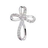 Certified 14K White Gold Medium Swirl Diamond Cross Pendant