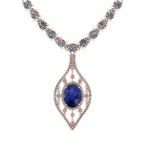 9.00 Ctw SI2/I1 Blue Sapphire And Diamond 14K Rose Gold Necklace