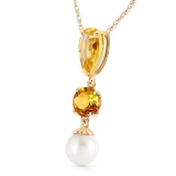 5.25 CTW 14K Solid Gold Necklace Citrine pearl