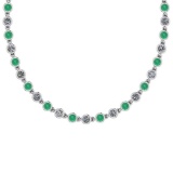 4.04 Ctw SI2/I1 Emerald And Diamond Style Bezel Set 14K White Gold Necklace