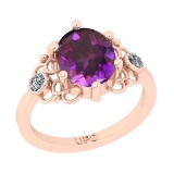 2.63 Ctw I2/I3 Amethyst And Diamond 10K Rose Gold Promises Ring