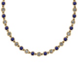 4.04 Ctw SI2/I1 Blue Sapphire And Diamond Style Bezel Set 14K Yellow Gold Necklace