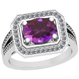 1.53 Ctw Amethyst And Diamond I2/I3 10K White Gold Vintage Style Ring