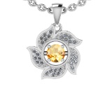 0.68 Ctw I2/I3 Citrine And Diamond 10K White Gold Leaf Pendant