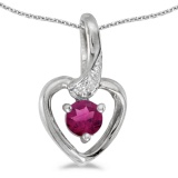 Certified 10k White Gold Round Rhodolite Garnet And Diamond Heart Pendant