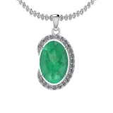 4.23 Ctw Emerald And Diamond I2/I3 14K White Gold Victorian Pendant