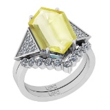 5.25 Ctw I2/I3 Lemon Topaz And Diamond 10K White Gold Engagement Set Ring