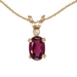 Certified 14k Yellow Gold Oval Rhodolite Garnet And Diamond Filagree Pendant