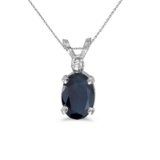 Certified 14k White Gold Oval Sapphire And Diamond Pendant