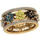 2.46 Ctw SI2/I1 Treated Fancy Blue ,Black,Yellow And White Diamond 14K Yellow Gold Ring