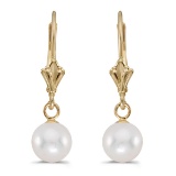 Certified 14k Yellow Gold 8-8.5 mm White Freshwater Pearl Leverback Earrings