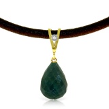 15.51 Carat 14K Solid Gold Leather Necklace Diamond Emerald