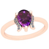 0.80 Ctw Amethyst And Diamond I2/I3 10K Rose Gold Vintage Style Ring