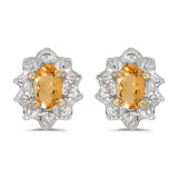 Certified 10k Yellow Gold Oval Citrine And Diamond Earrings