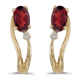 Certified 14k Yellow Gold Oval Garnet And Diamond Wave Earrings