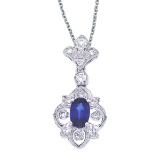 Certified 14k White Gold Sapphire and Diamond Fleur De Lis Pendant