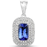 14K White Gold 2.61 Carat Genuine Tanzanite and White Diamond Pendant