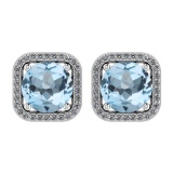 23.34 Ctw I2/I3 Blue Topaz And Diamond 14K White Gold Stud Earrings