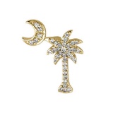 Certified 14K Yellow Gold .15 Ct Diamond Palm Tree and Crescent Moon Pendant