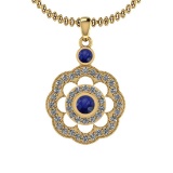 1.03 Ctw VS/SI1 Blue Sapphire And Diamond 14K Yellow Gold Pendant Necklace