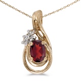 Certified 14k Yellow Gold Oval Garnet And Diamond Teardrop Pendant