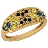 0.57 Ctw I2/I3 Treated Fancy Blue ,Black,Yellow, Diamond 14K Yellow Gold Ring