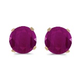 Certified 5 mm Natural Round Ruby Stud Earrings Set in 14k Yellow Gold 1 CTW