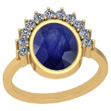 3.28 CtwBlue Sapphire And Diamond I2/I3 10K Yellow Gold Vintage Style Ring