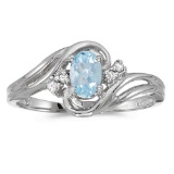 Certified 14k White Gold Oval Aquamarine And Diamond Ring