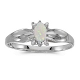 Certified 14k White Gold Oval Opal And Diamond Ring