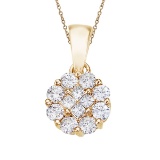 Certified 14K Yellow Gold .50 Ct Diamond Clustaire Pendant