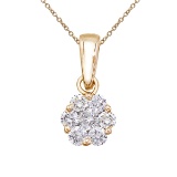 Certified 14K Yellow Gold .50 Ct Diamond Cluster Pendant