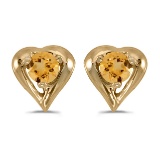 Certified 14k Yellow Gold Round Citrine Heart Earrings