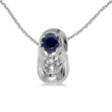 Certified 10k White Gold Round Sapphire Baby Bootie Pendant