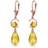 14K Solid Rose Gold Leverback Earrings with Natural Citrines