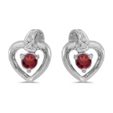 Certified 10k White Gold Round Garnet And Diamond Heart Earrings 0.25 CTW