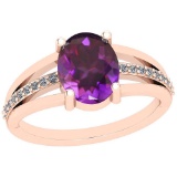 2.61 Ctw Amethyst And Diamond I2/I3 10k Rose Gold Vintage Style Ring