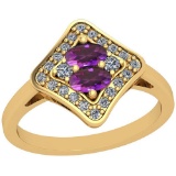 1.33 Ctw I2/I3 Amethyst And Diamond 10K Yellow Gold Vintage Style Ring
