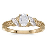 Certified 14k Yellow Gold Oval White Topaz And Diamond Ring