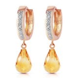 14K Solid Rose Gold Hoop Earrings withDiamonds & Citrines