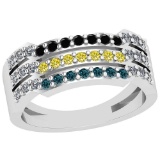 0.54 Ctw SI2/I1 Treated Fancy Blue ,Black,Yellow And White Diamond 14K White Gold Ring