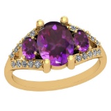 2.70 Ctw Amethyst And Diamond I2/I3 10K Yellow Gold Vintage Style Ring