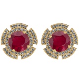 4.44 Ctw I2/I3 Ruby And Diamond 14K Yellow Gold Stud Earrings